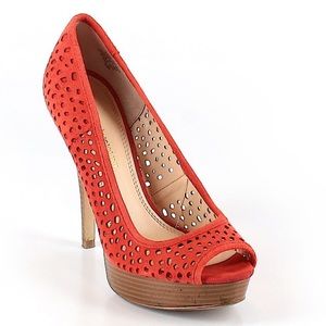 Stunning Enzo Angiolini orange peep toe  heels